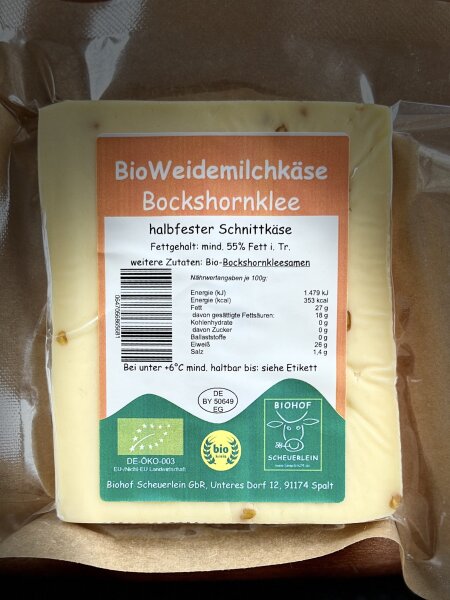 Bio-Weidemilchk&auml;se Bockshornklee verpackt