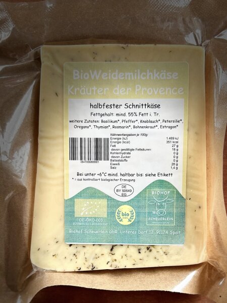 Bio-Weidemilchk&auml;se Kr&auml;uter der Provence verpackt, kg